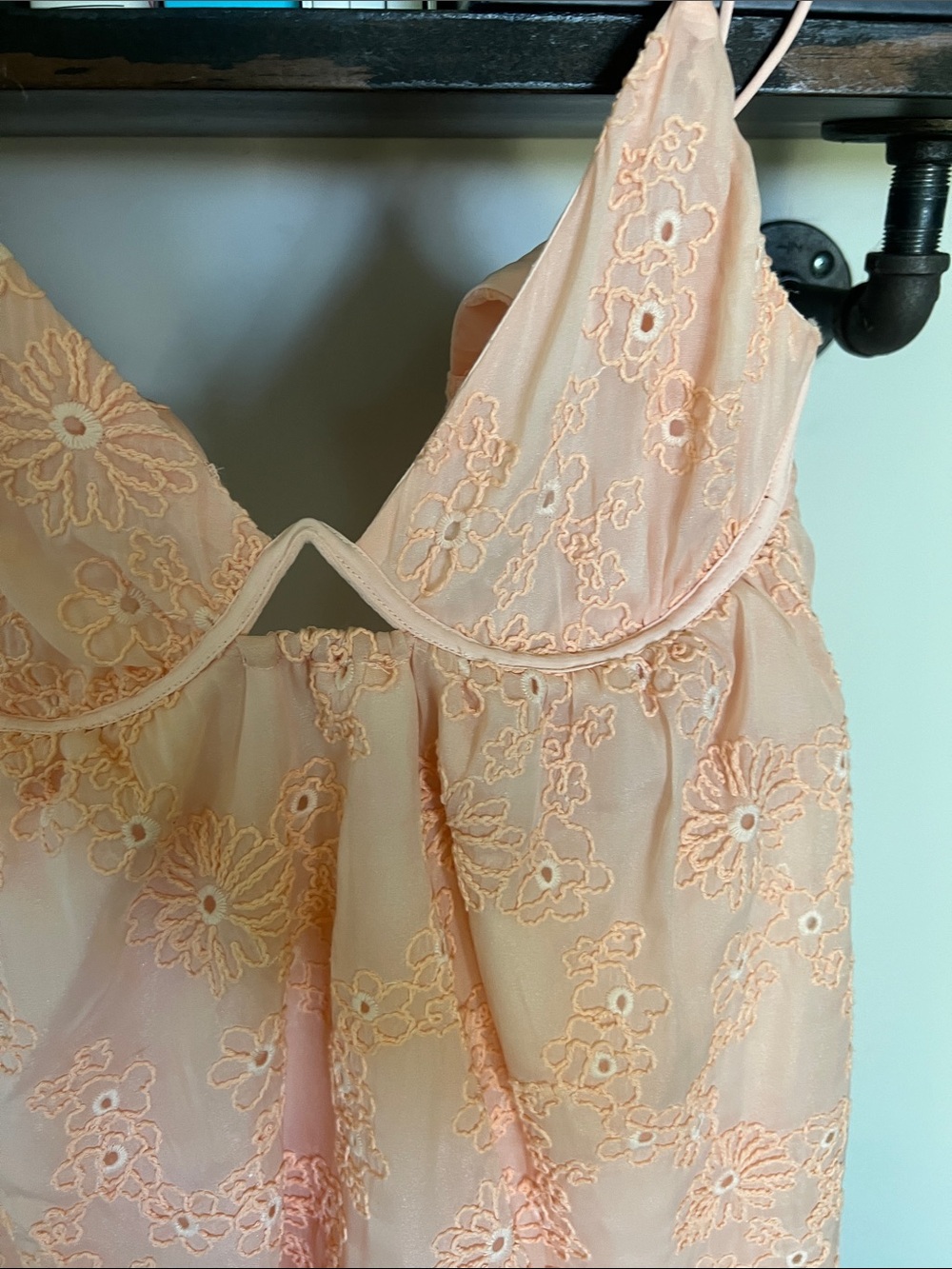 For Love & Lemons Peach Eyelet Babydoll Mini Dress - Picture 3 of 6